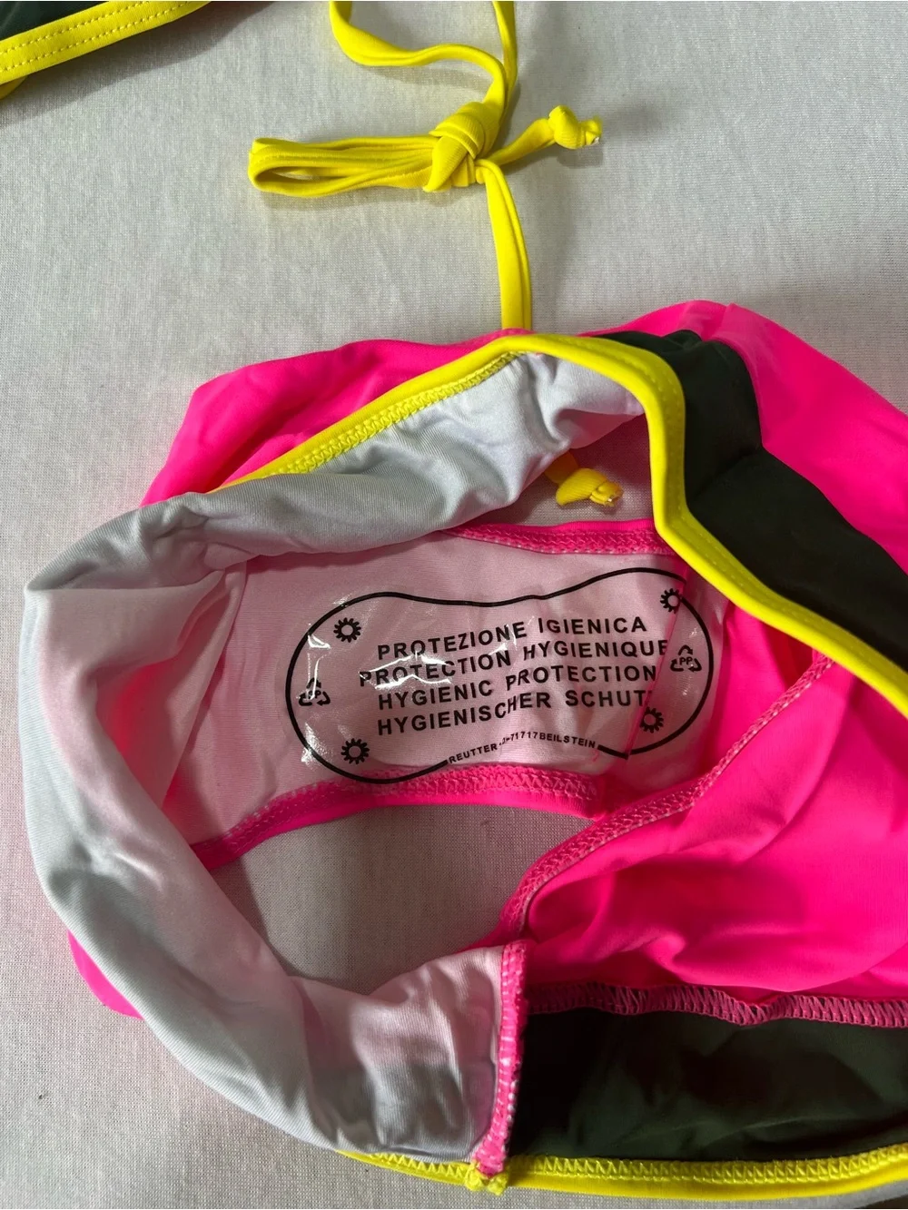 Girls' Neon Pink Two-Piece Swim Set with Black and Yellow Trim
